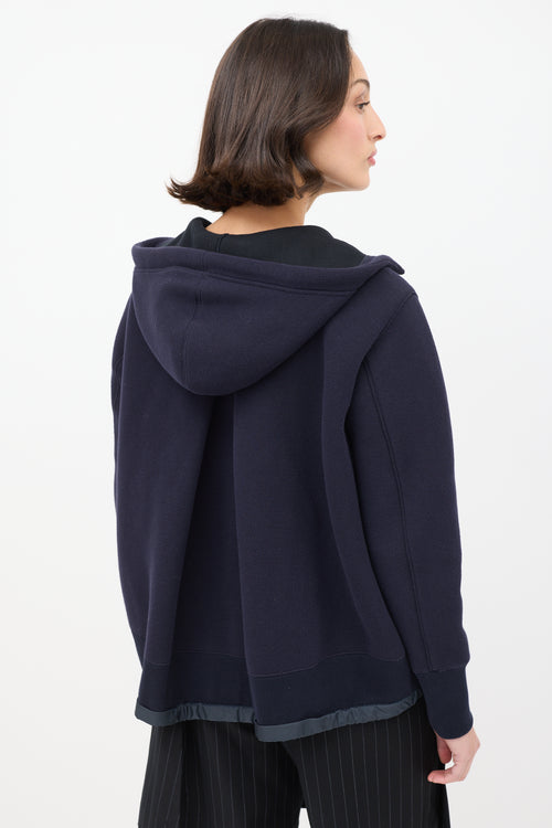 Sacai Navy Cotton & Nylon Neoprene Zip Hoodie