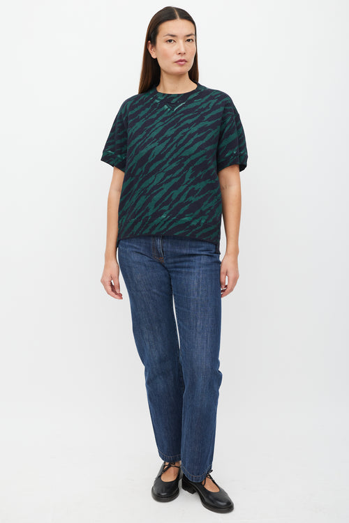 Sacai Navy & Green Striped Sweatshirt