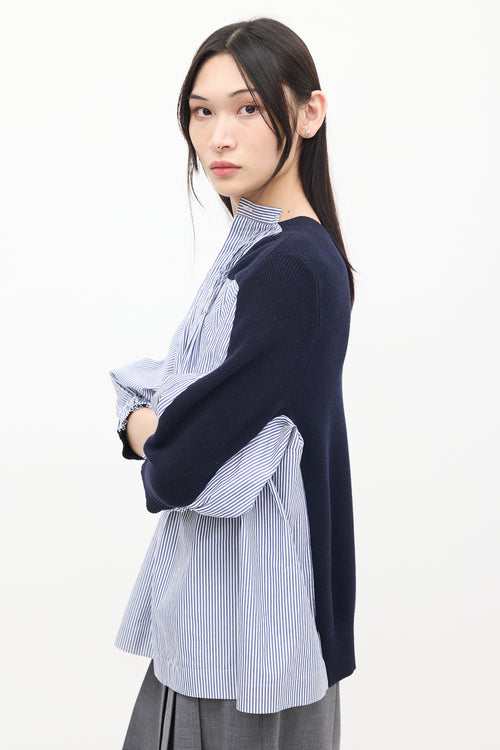 Sacai Navy Knit & White Striped Back Top