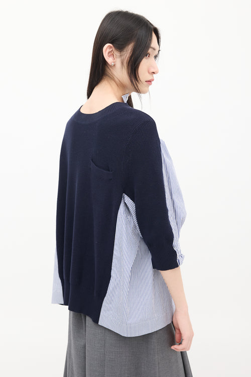 Sacai Navy Knit & White Striped Back Top