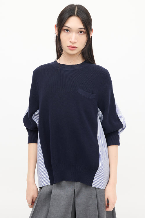 Sacai Navy Knit & White Striped Back Top