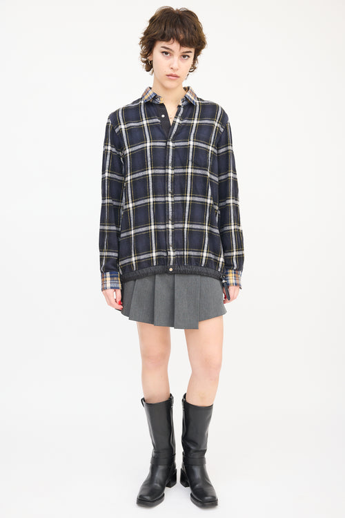 Sacai Navy & Multi Cotton Drawstring Hem Plaid Shirt