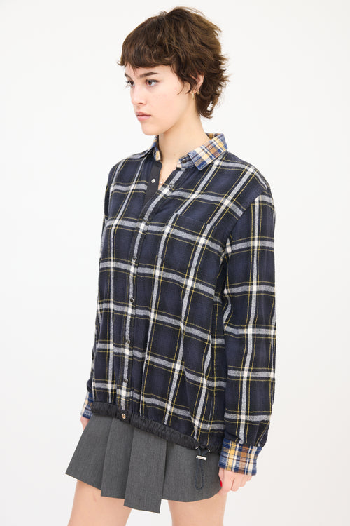 Sacai Navy & Multi Cotton Drawstring Hem Plaid Shirt