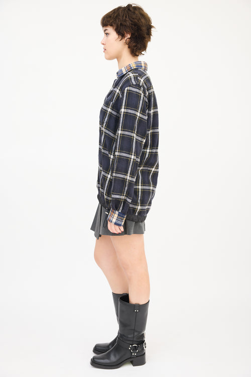 Sacai Navy & Multi Cotton Drawstring Hem Plaid Shirt