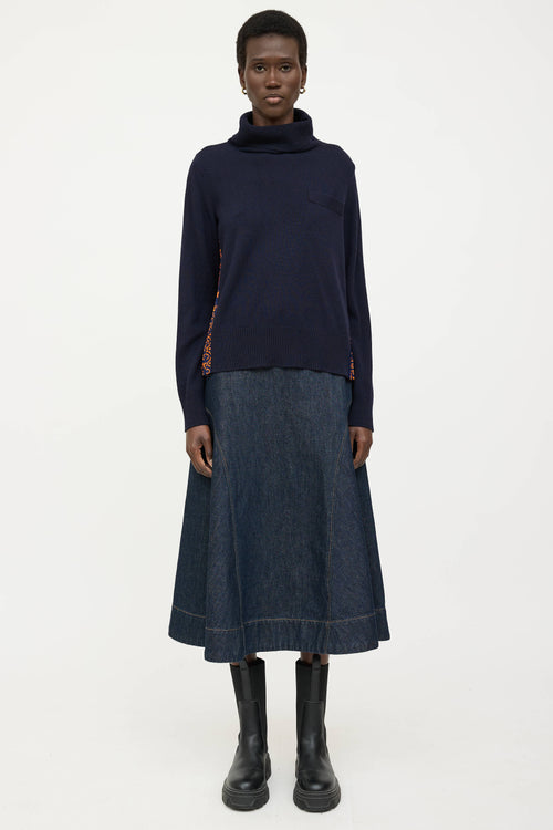 Sacai Wool Floral Pleated Knit Sweater