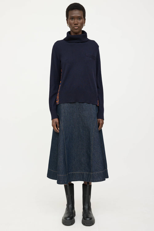 Sacai Wool Floral Pleated Knit Sweater