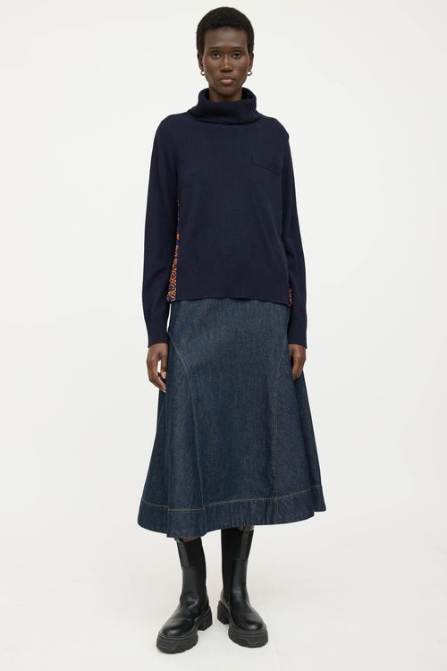 Sacai Wool Floral Pleated Knit Sweater