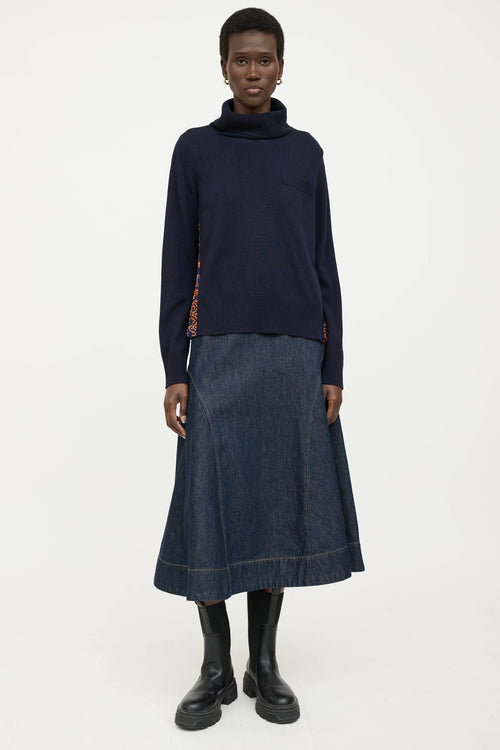 Sacai Wool Floral Pleated Knit Sweater