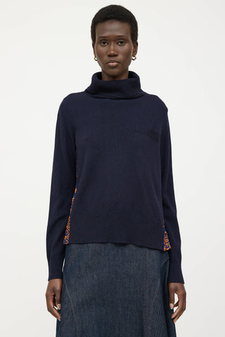 Sacai Wool Floral Pleated Knit Sweater