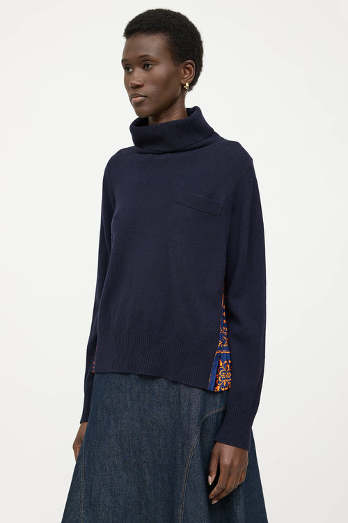 Sacai Wool Floral Pleated Knit Sweater
