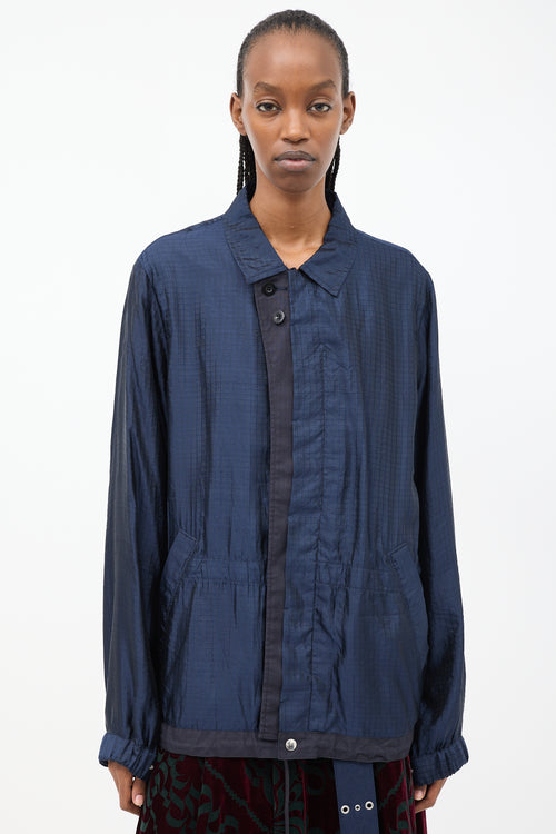 Sacai Navy Silk & Nylon Drawstring Anorak Jacket