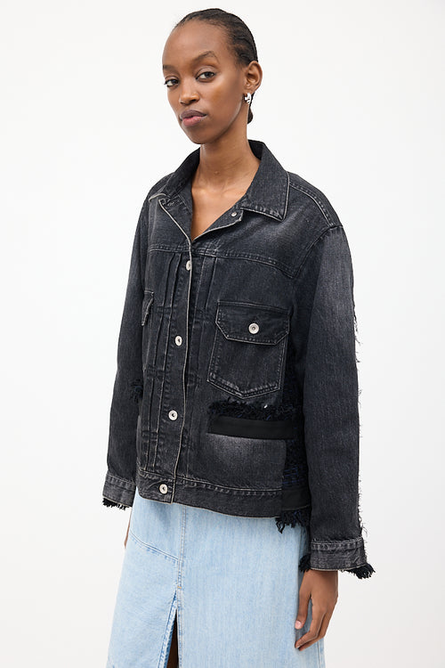 Sacai Washed Black Denim & Tweed Jacket