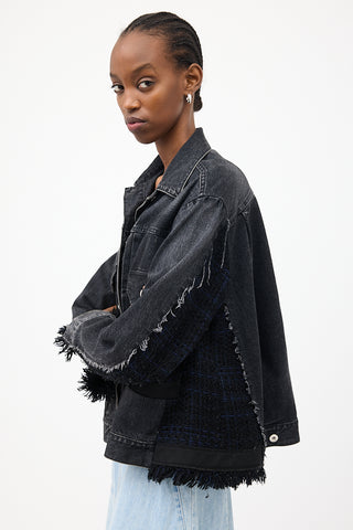 Sacai Washed Black Denim & Tweed Jacket