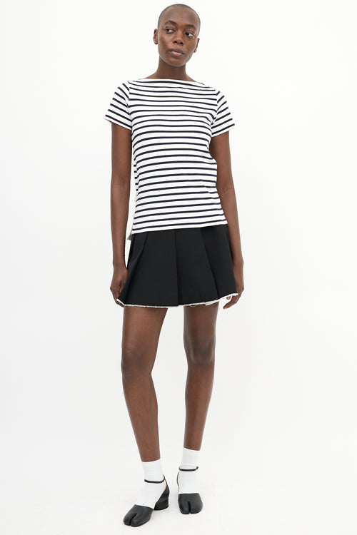 Sacai White & Black Striped Asymmetrical T-Shirt