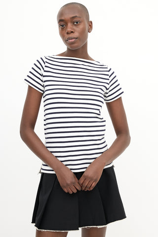 Sacai White & Black Striped Asymmetrical T-Shirt