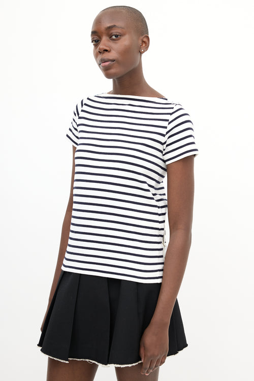 Sacai White & Black Striped Asymmetrical T-Shirt