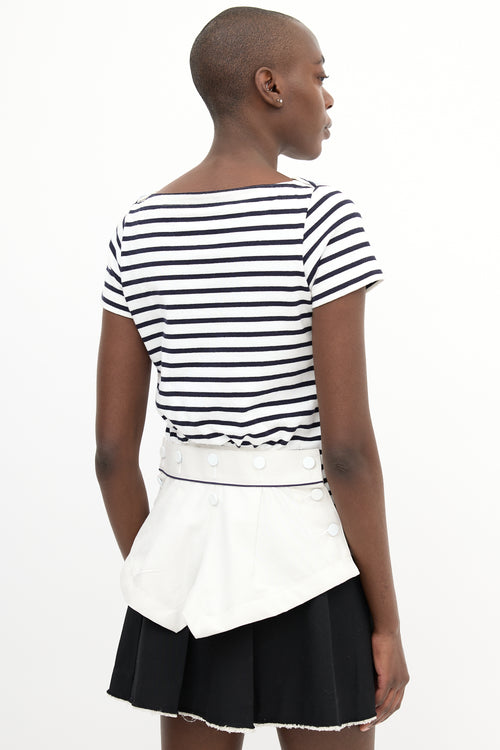 Sacai White & Black Striped Asymmetrical T-Shirt