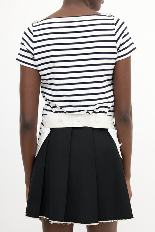 Sacai White & Black Striped Asymmetrical T-Shirt