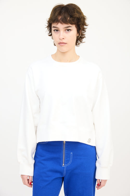 Sacai White Cotton Button Up Side Crewneck Sweater