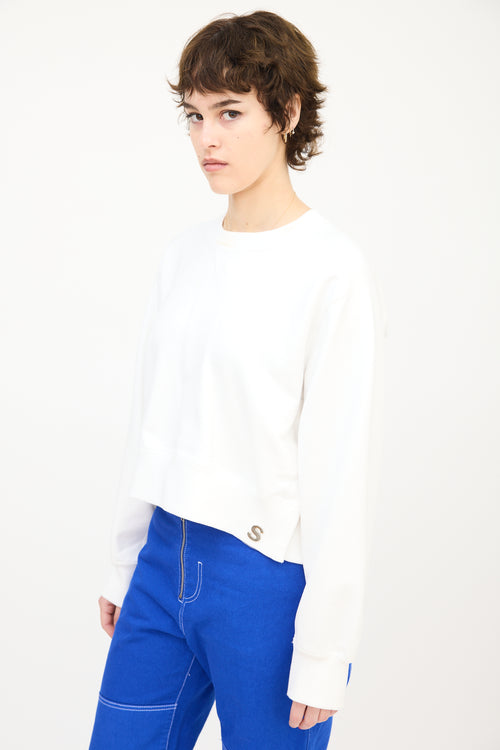 Sacai White Cotton Button Up Side Crewneck Sweater