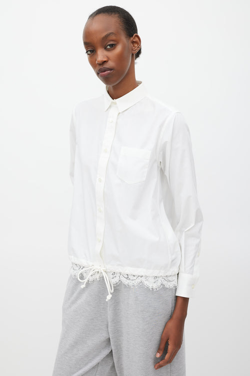 Sacai White Cotton Floral Lace Trimmed Shirt