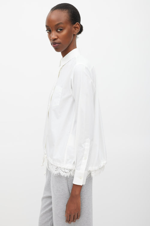 Sacai White Cotton Floral Lace Trimmed Shirt