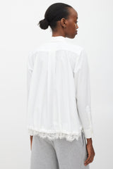 Sacai White Cotton Floral Lace Trimmed Shirt