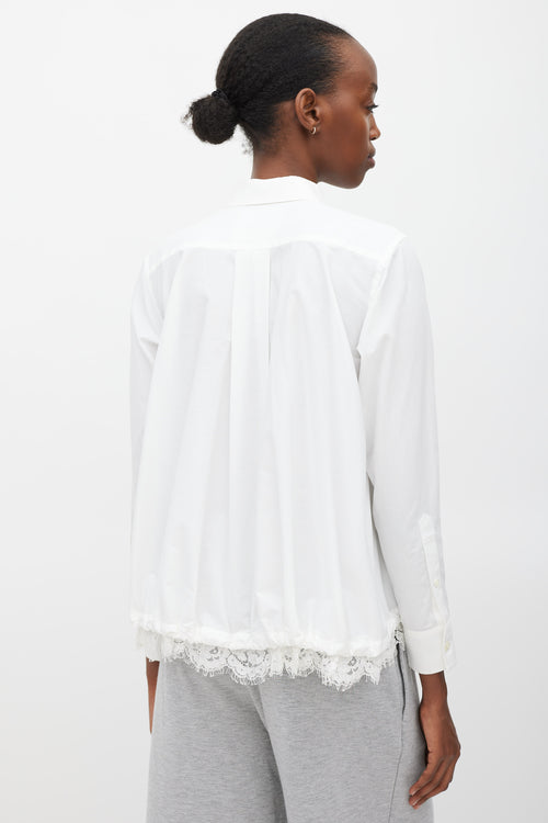 Sacai White Cotton Floral Lace Trimmed Shirt