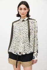 Sacai Green & Multicolour Asymmetrical Floral Shirt