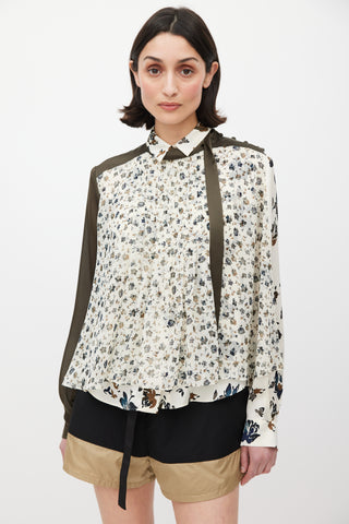 Sacai Green & Multicolour Asymmetrical Floral Shirt