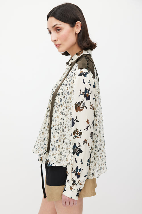 Sacai Green & Multicolour Asymmetrical Floral Shirt