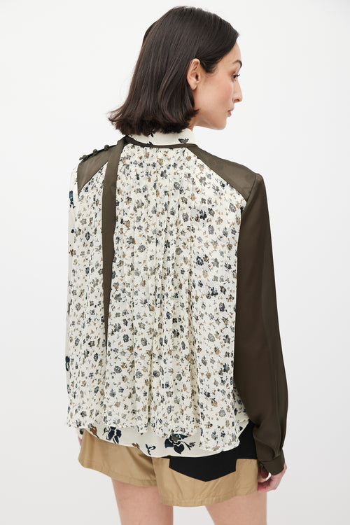 Sacai Green & Multicolour Asymmetrical Floral Shirt