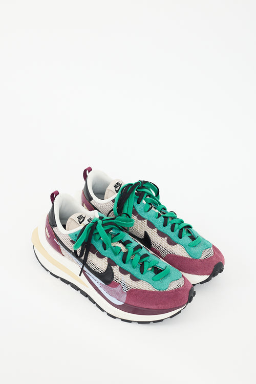 Sacai X Nike Burgundy & Multicolour Vaporwaffle Mesh Sneaker