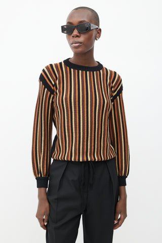Saint Laurent 1980s Brown & Black Stripe Drawstring Sweater