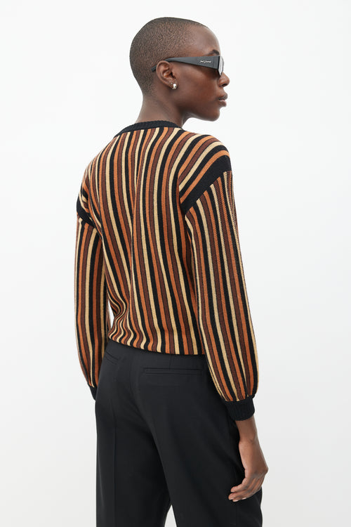 Saint Laurent 1980s Brown & Black Stripe Drawstring Sweater