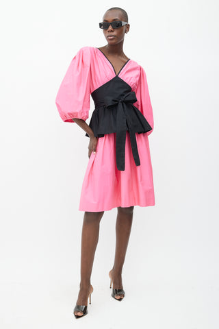 Saint Laurent 1980s Pink & Black Puff Midi Dress