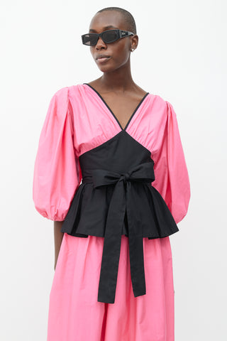 Saint Laurent 1980s Pink & Black Puff Midi Dress