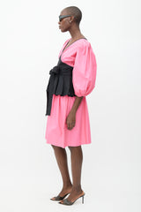 Saint Laurent 1980s Pink & Black Puff Midi Dress