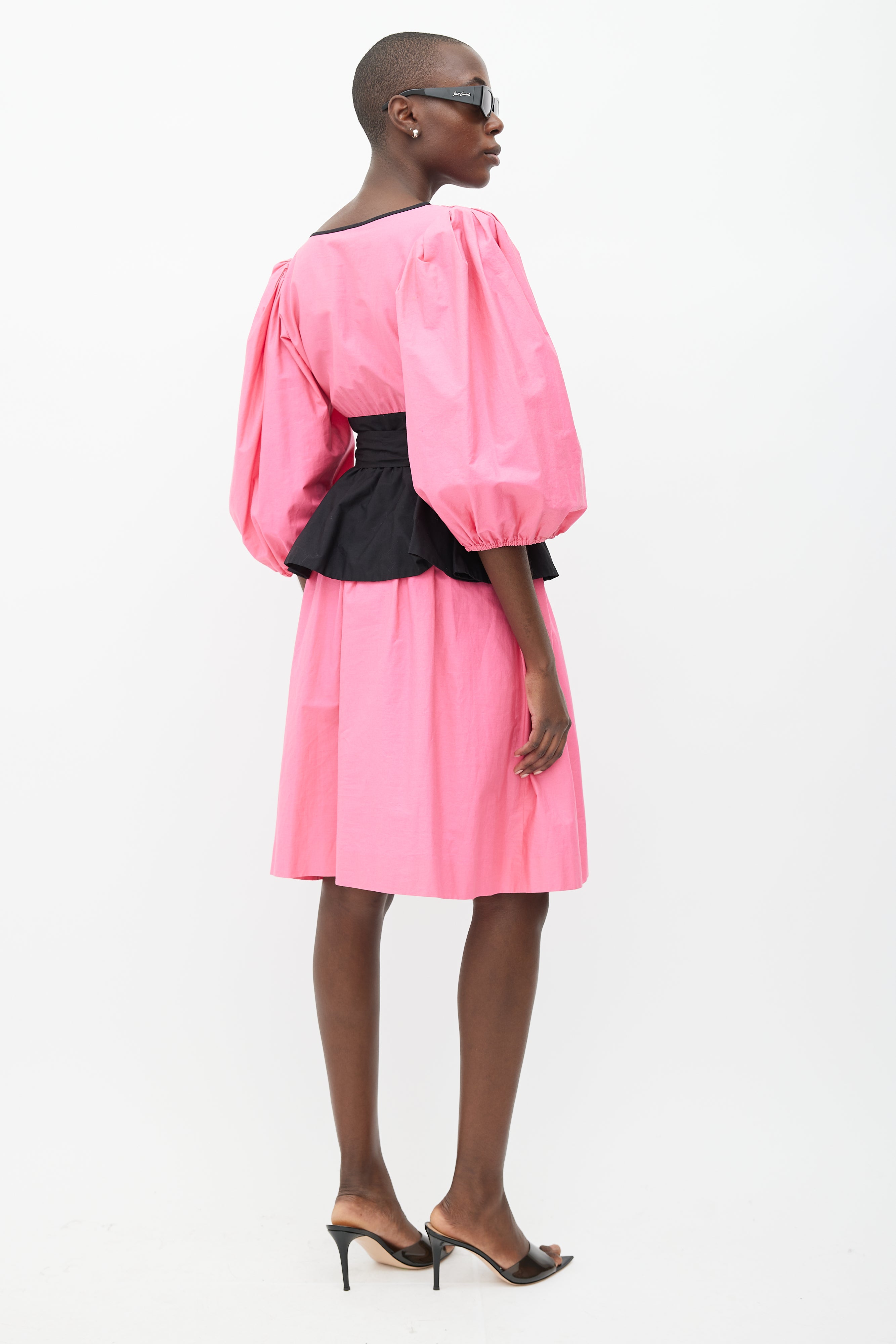 Pink St. Louis Saint Laurent // 1980s Pink & Black Puff Midi Dress – VSP Consignment