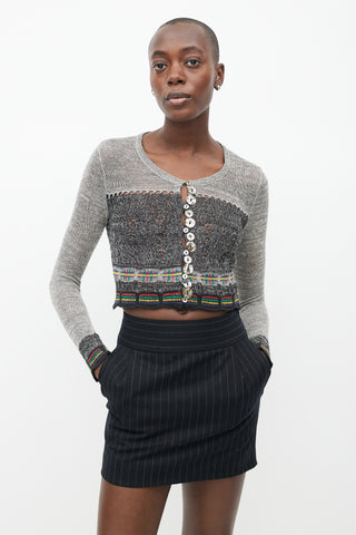 Saint Laurent 1990s Grey & Multi Knit Cardigan