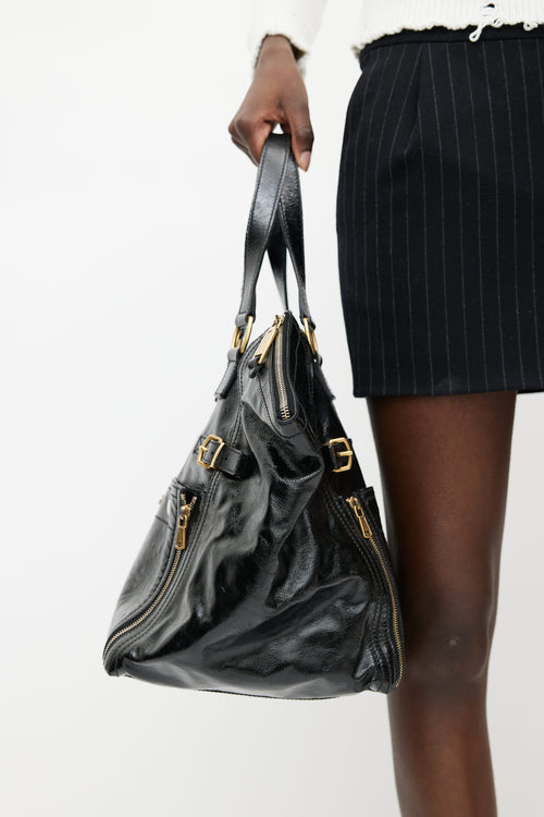 Saint Laurent 2007 Black Patent Leather Downtown Tote Bag