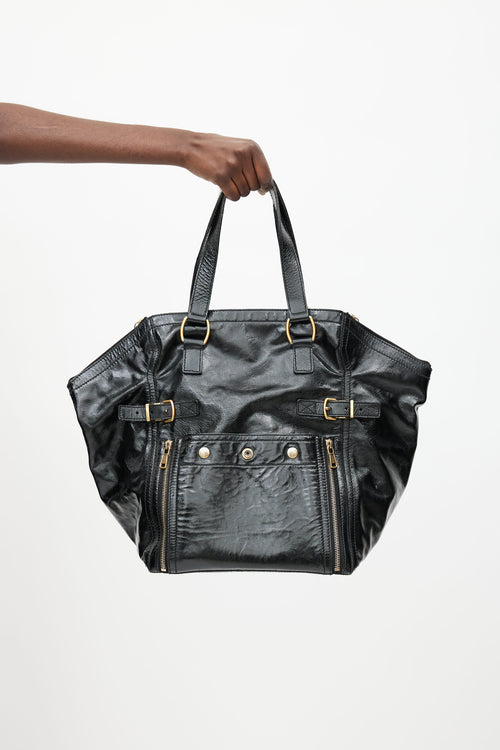 Saint Laurent 2007 Black Patent Leather Downtown Tote Bag