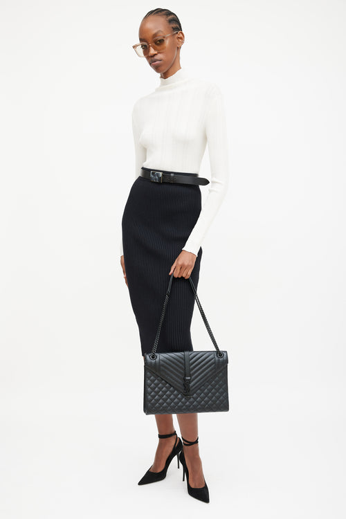 Saint Laurent 2017 Black Leather Large Envelope Shoulder Bag