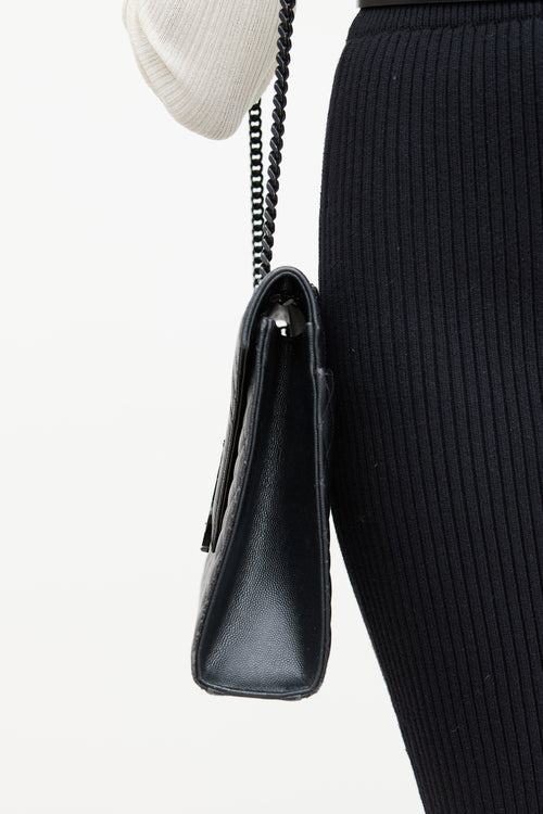 Saint Laurent 2017 Black Leather Large Envelope Shoulder Bag