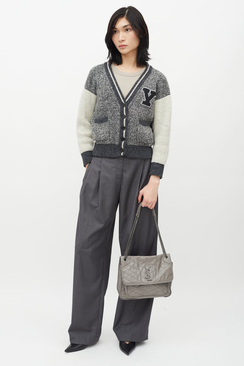 Saint Laurent 2020 Grey Vintage Leather Medium Niki Crossbody Bag