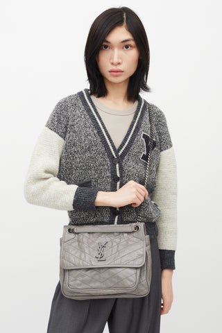 Saint Laurent 2018 Grey Vintage Leather Medium Niki Crossbody Bag