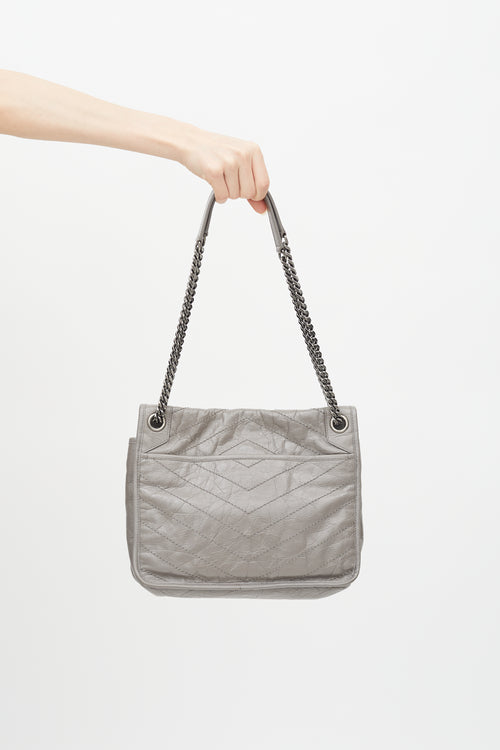 Saint Laurent 2019 Grey Vintage Leather Medium Niki Crossbody Bag