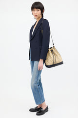 Saint Laurent 2019 Beige & Black Canvas Monogram Bucket Bag