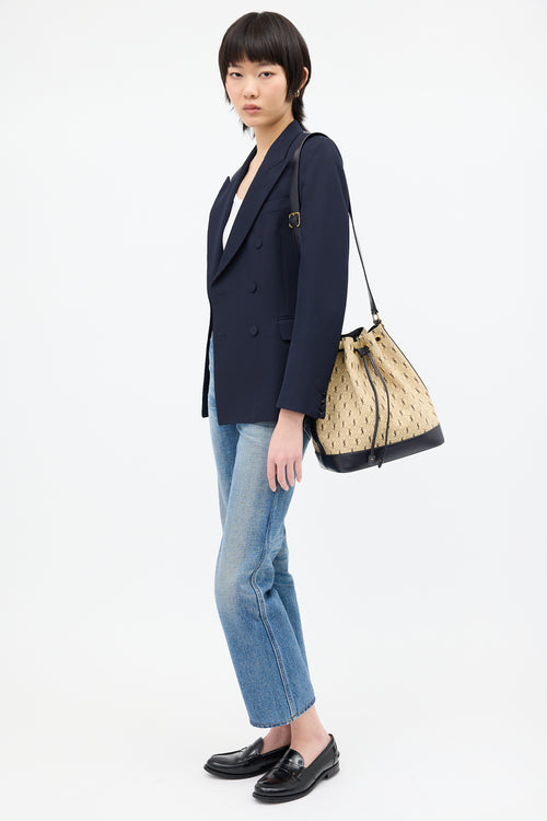 Saint Laurent 2019 Beige & Black Canvas Monogram Bucket Bag