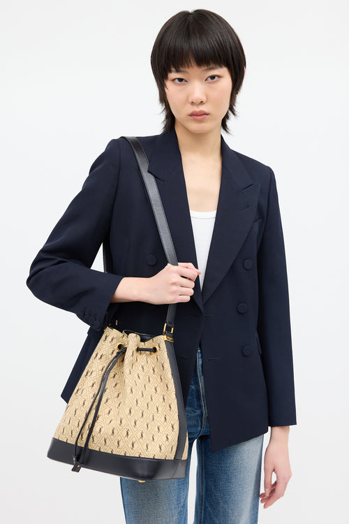 Saint Laurent 2019 Beige & Black Canvas Monogram Bucket Bag